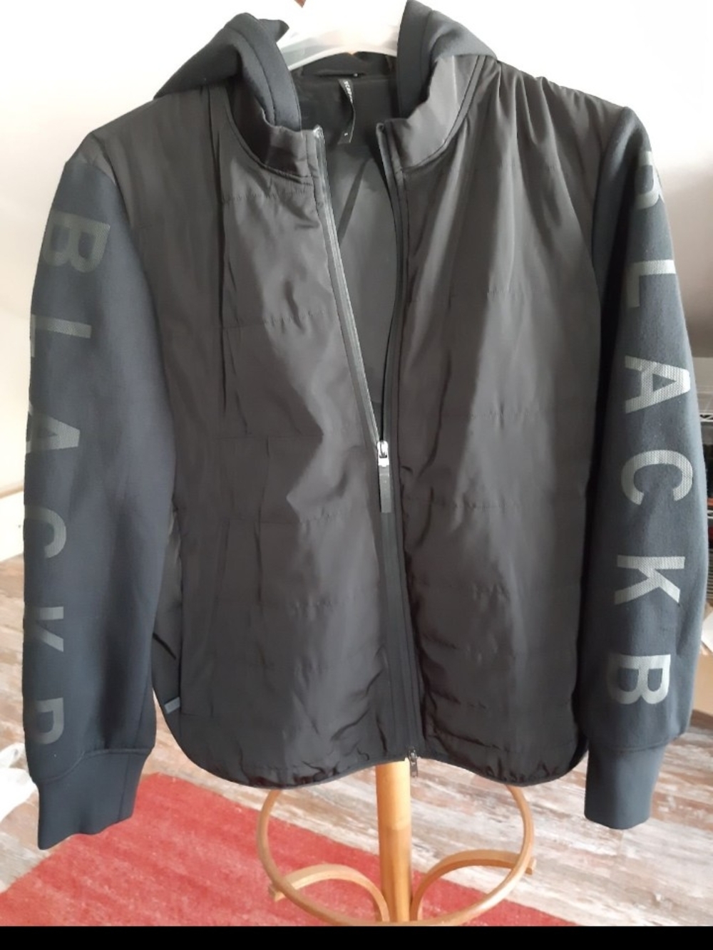 Black Men's Hooded Jacket with Sleeve Lettering